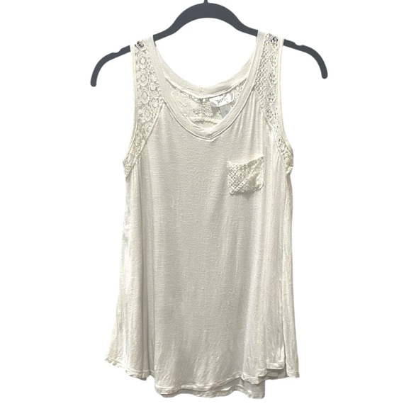 Just Be- White Lace Pocket Tank Top Sleeveless Tee - Picture 2 of 6